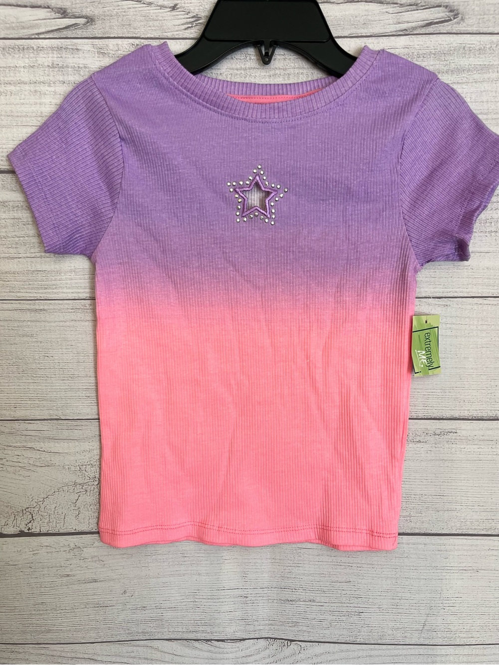 Extremely Me | Girls Ombre Purple Pink Star Short Sleeve Tee